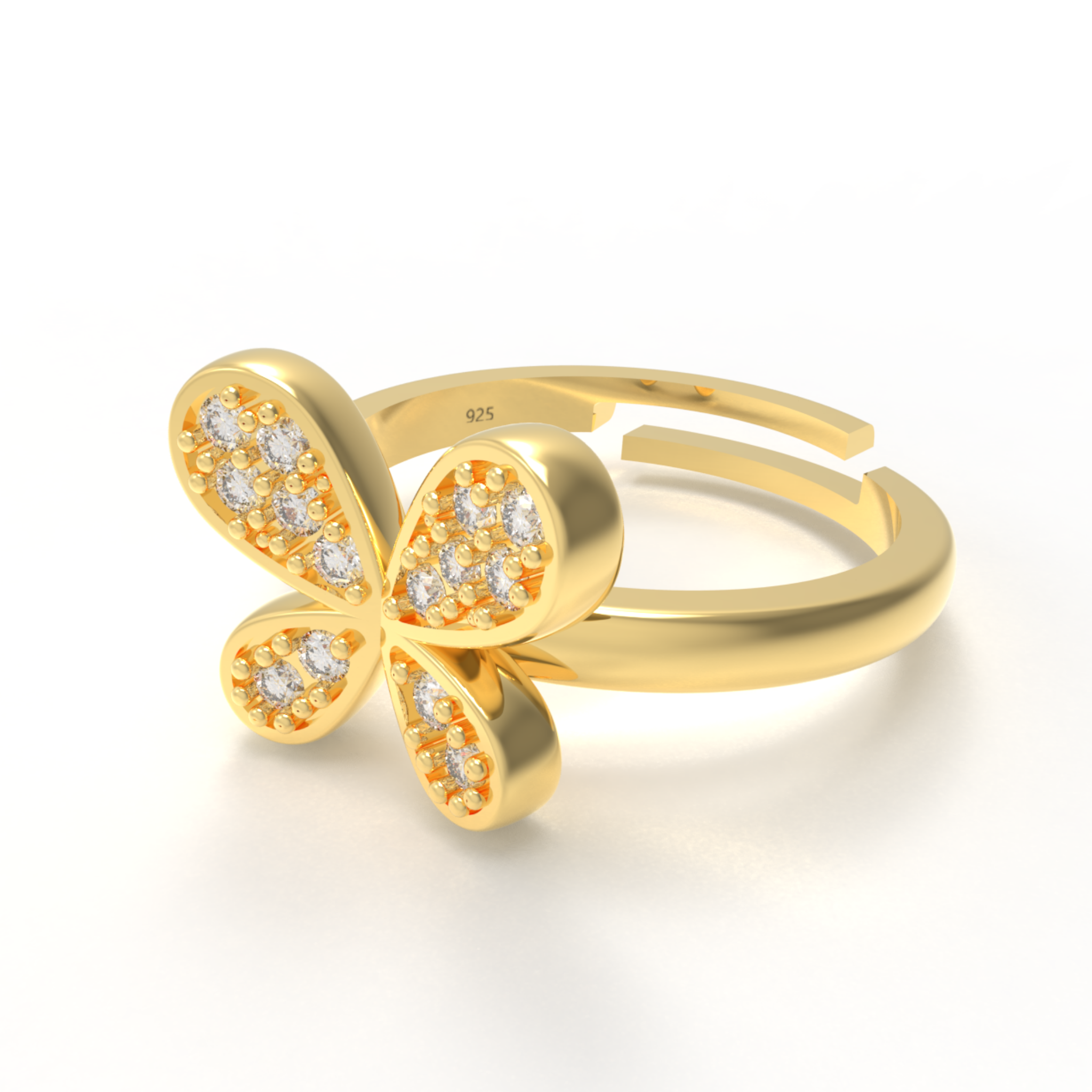 Butterfly Wings Diamond Fashion Ring, Hallmarked 925 Sterling Silver